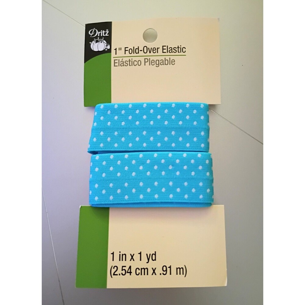 Dritz Blue Polka Dot Fold-Over Elastic Trim 1in x 1yd Headbands Fabric Crafts